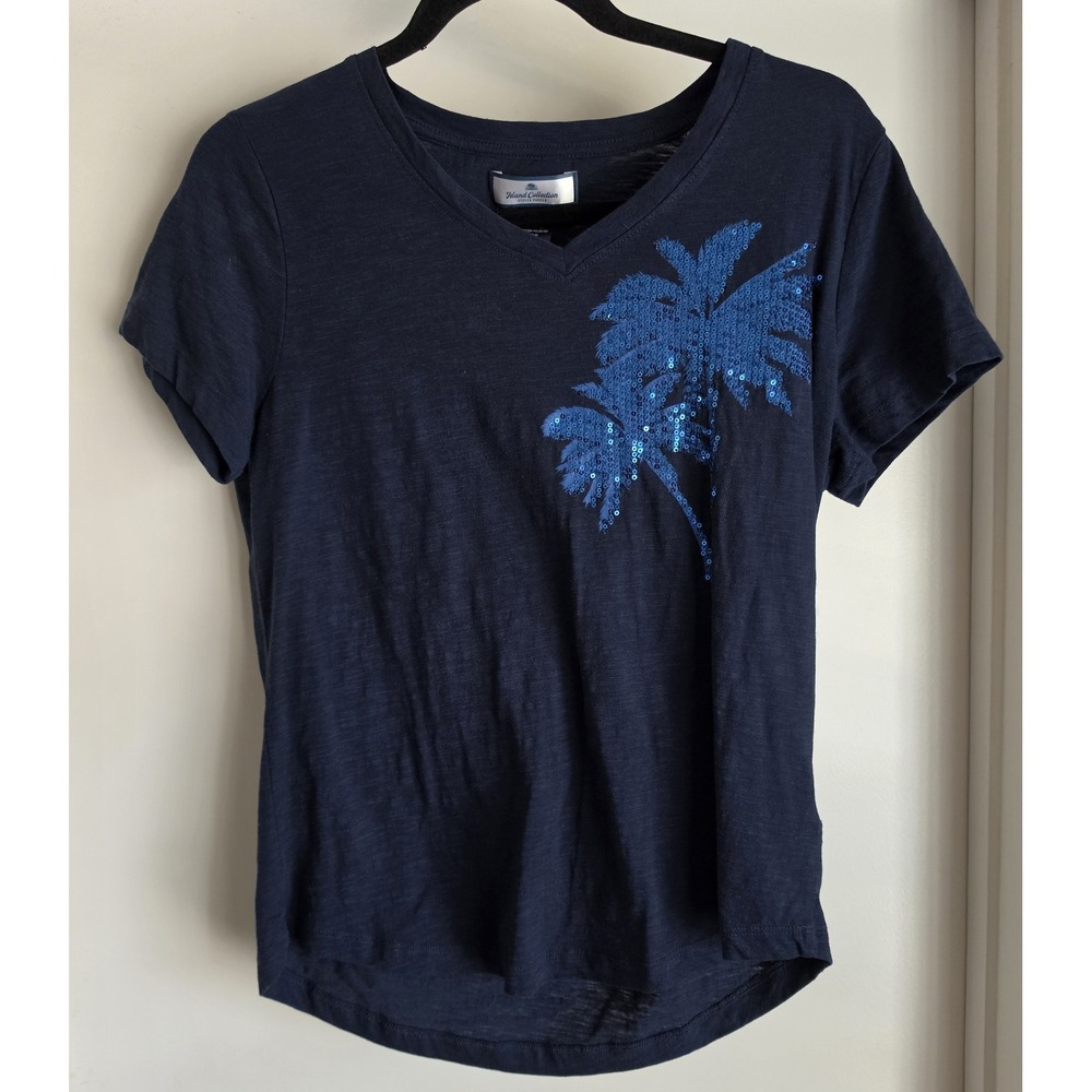 Island Collection Stella Parker Women S Navy Palm Tree V-Neck Tee Shirt Top